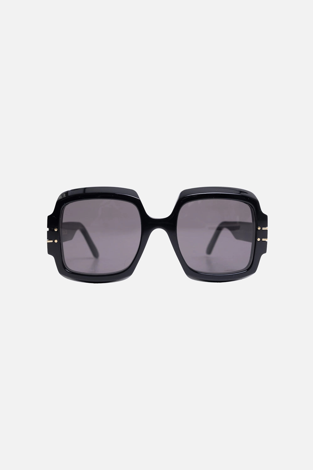 Pre-owned Christian Dior oversized square sunglasses in glossy black with dark lenses, front view