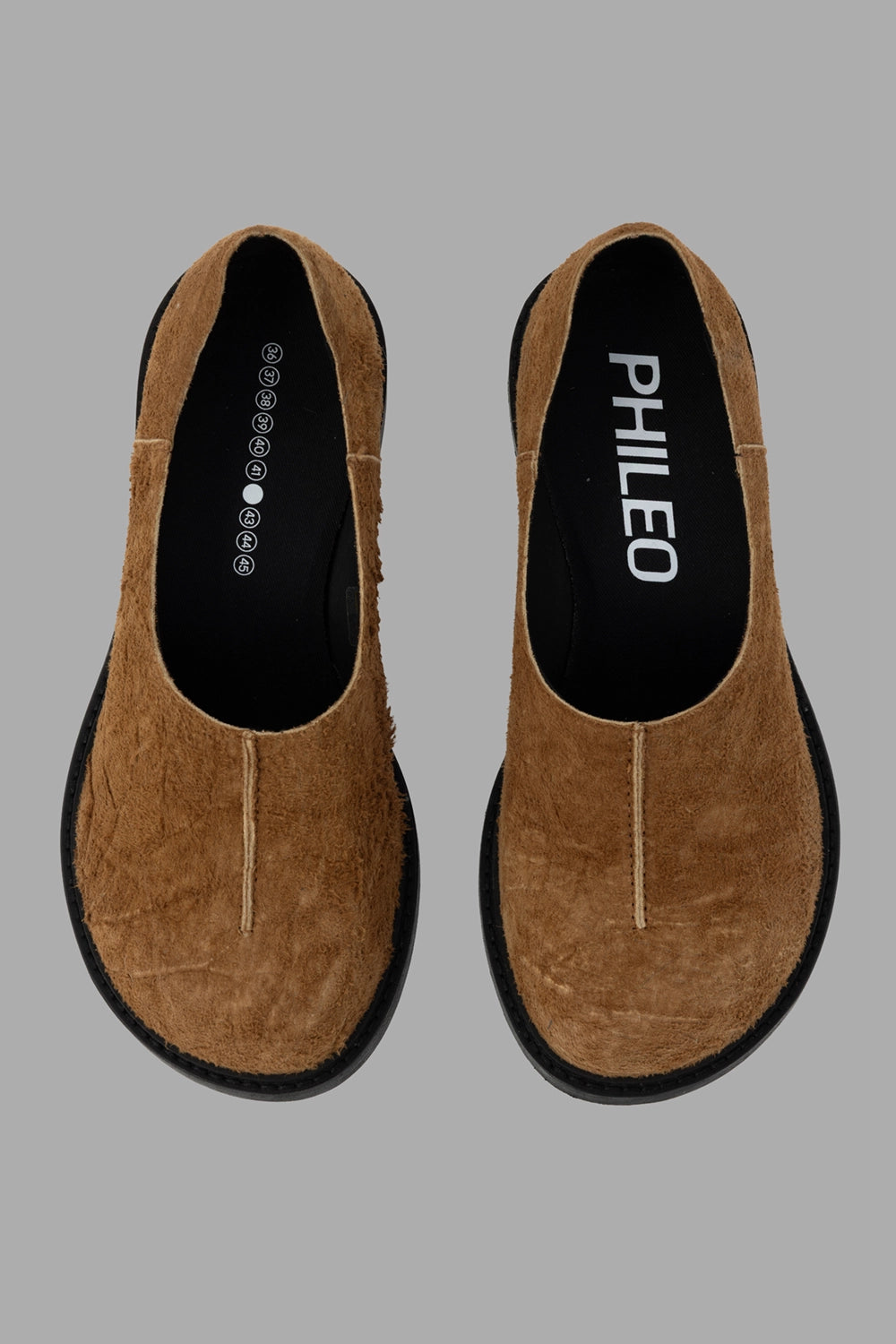 Phileo clog in toffee, 3/4 view, pair shown with split vamp seam