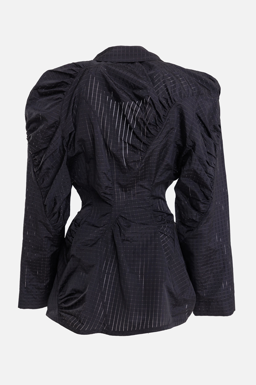 Vivienne Westwood women's black Cloud jacket, back view with sculpted ruching and a fitted waist