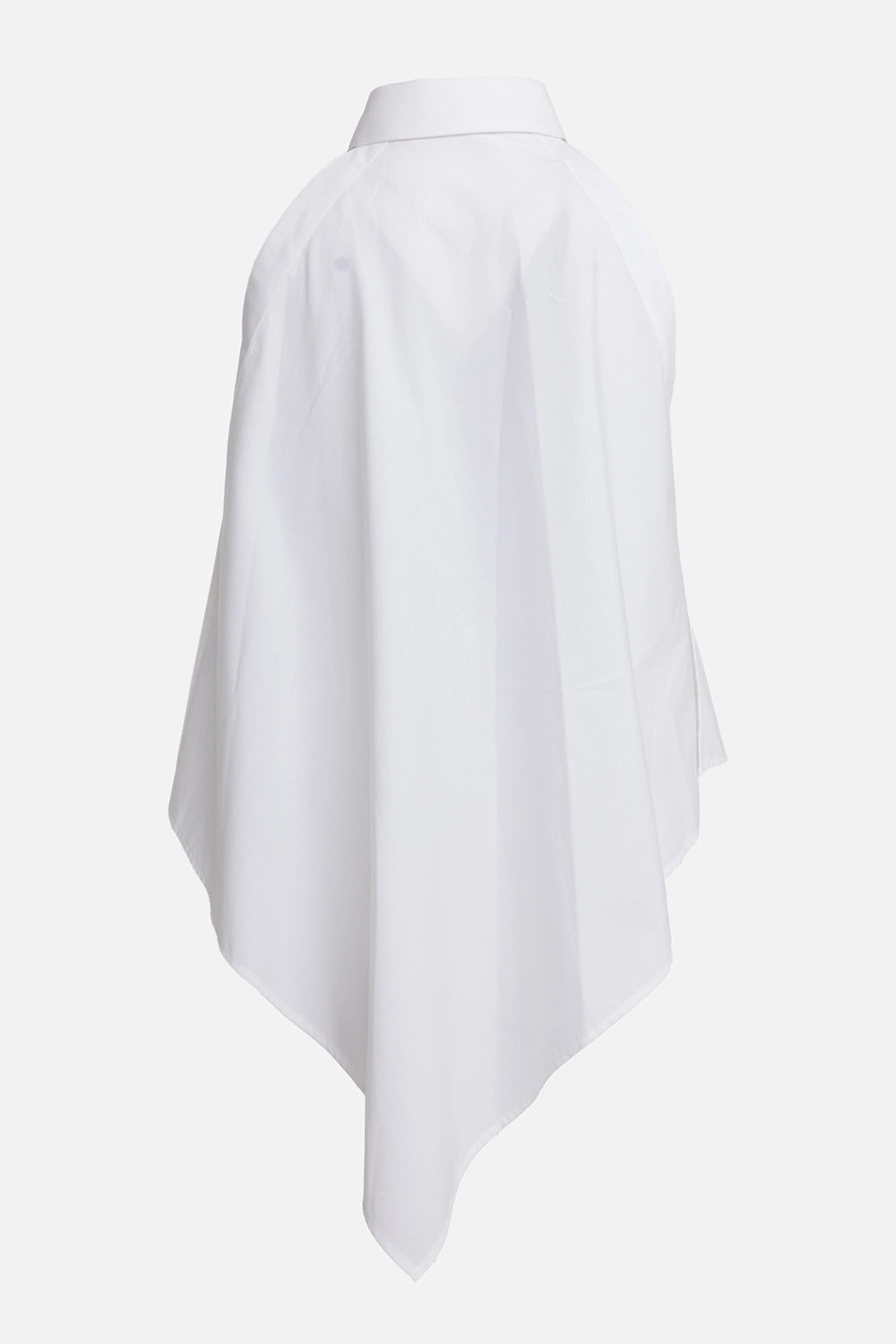 Helmut Lang women's white scarf top, back view with open sleeveless shape and long asymmetric hem