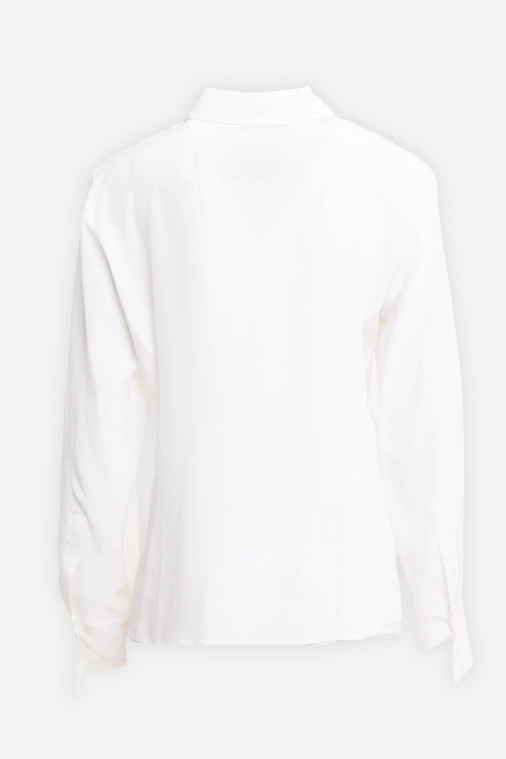 Sehnsucht women's collared shirt in white, back view, clean back panel and pointed cuffs