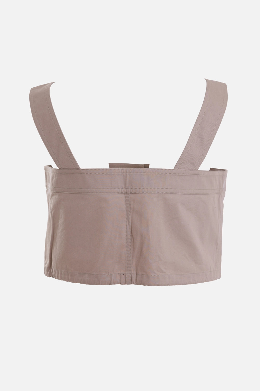 Celine women's cotton crop top in taupe, back view with wide shoulder straps and plain cotton back