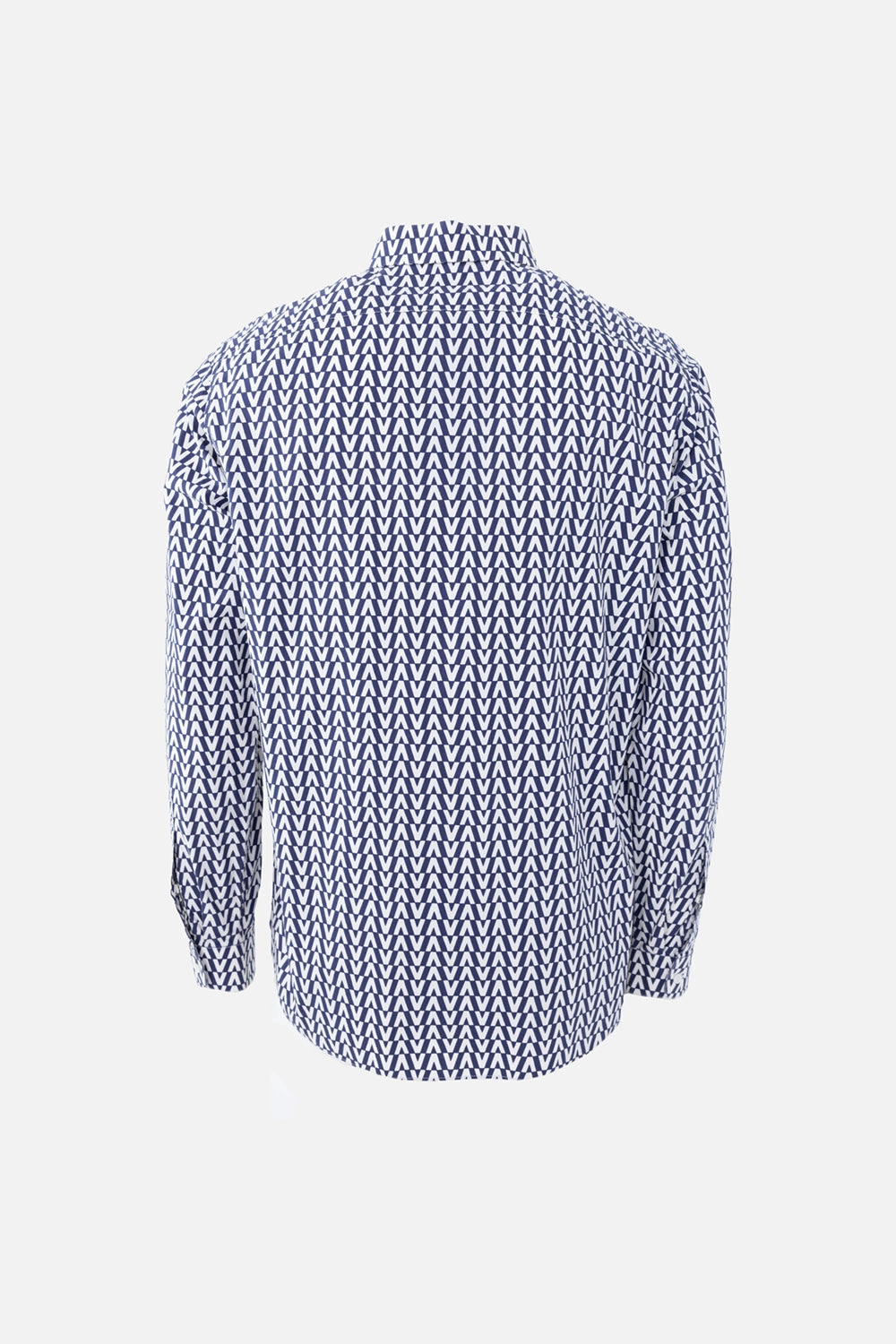 Pre-owned Valentino cotton shirt in navy and white, back view, all-over V motif pattern