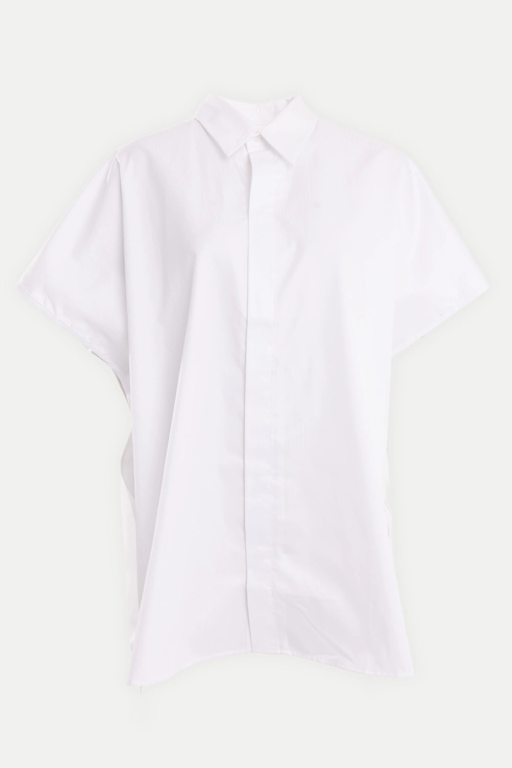 Torisheju women's cotton shirt in white, front view with point collar and concealed placket