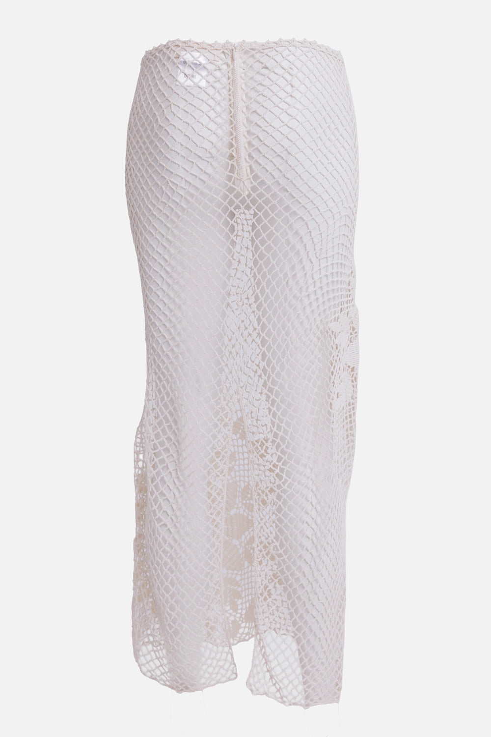 Magda Butrym women's skirt in cream, back view, concealed zip and sheer crochet panels
