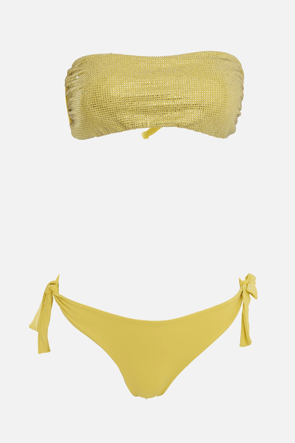 Fisico women's bikini in Limone, front view, crystal bandeau top and knotted side-tie briefs