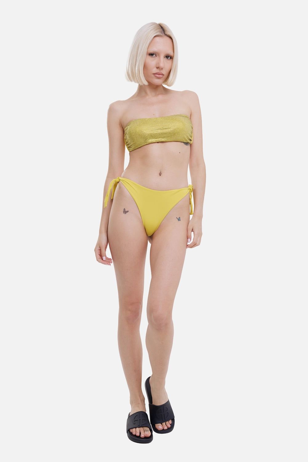 Fisico women's bikini in Limone, on-model full length, crystal bandeau top and side-tie briefs