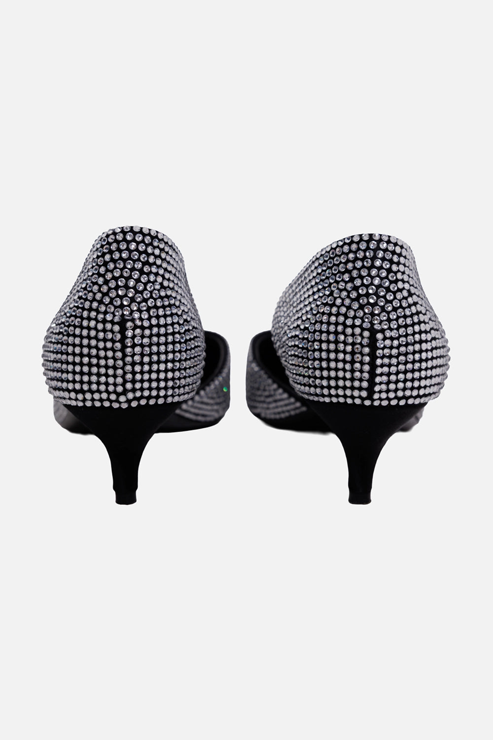 Magda Butrym women's pumps in black, side view, allover crystals with pointed toe and slim heel