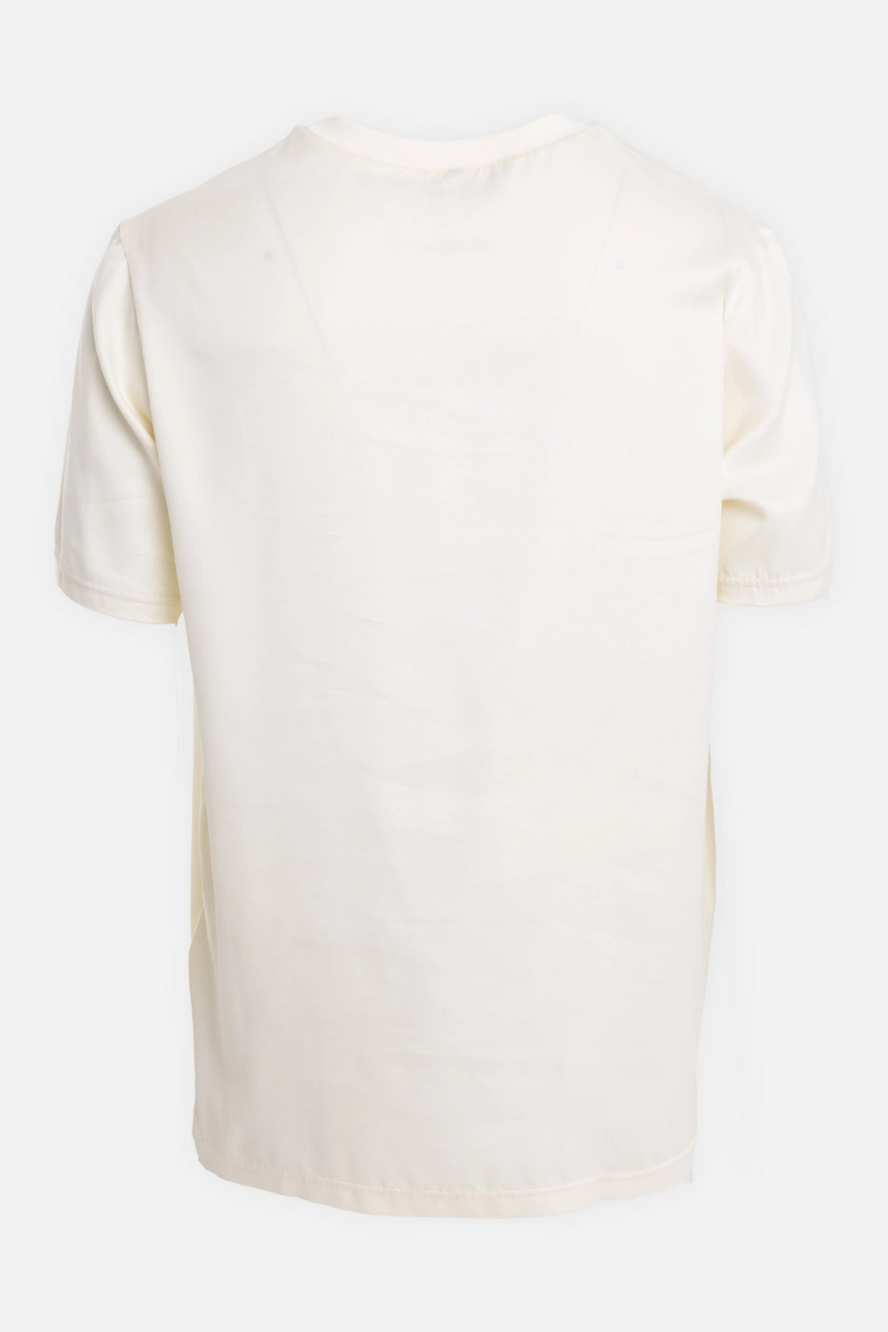 ATTACHMENT men's T-shirt in off-white, back view with smooth satin finish and clean short sleeves