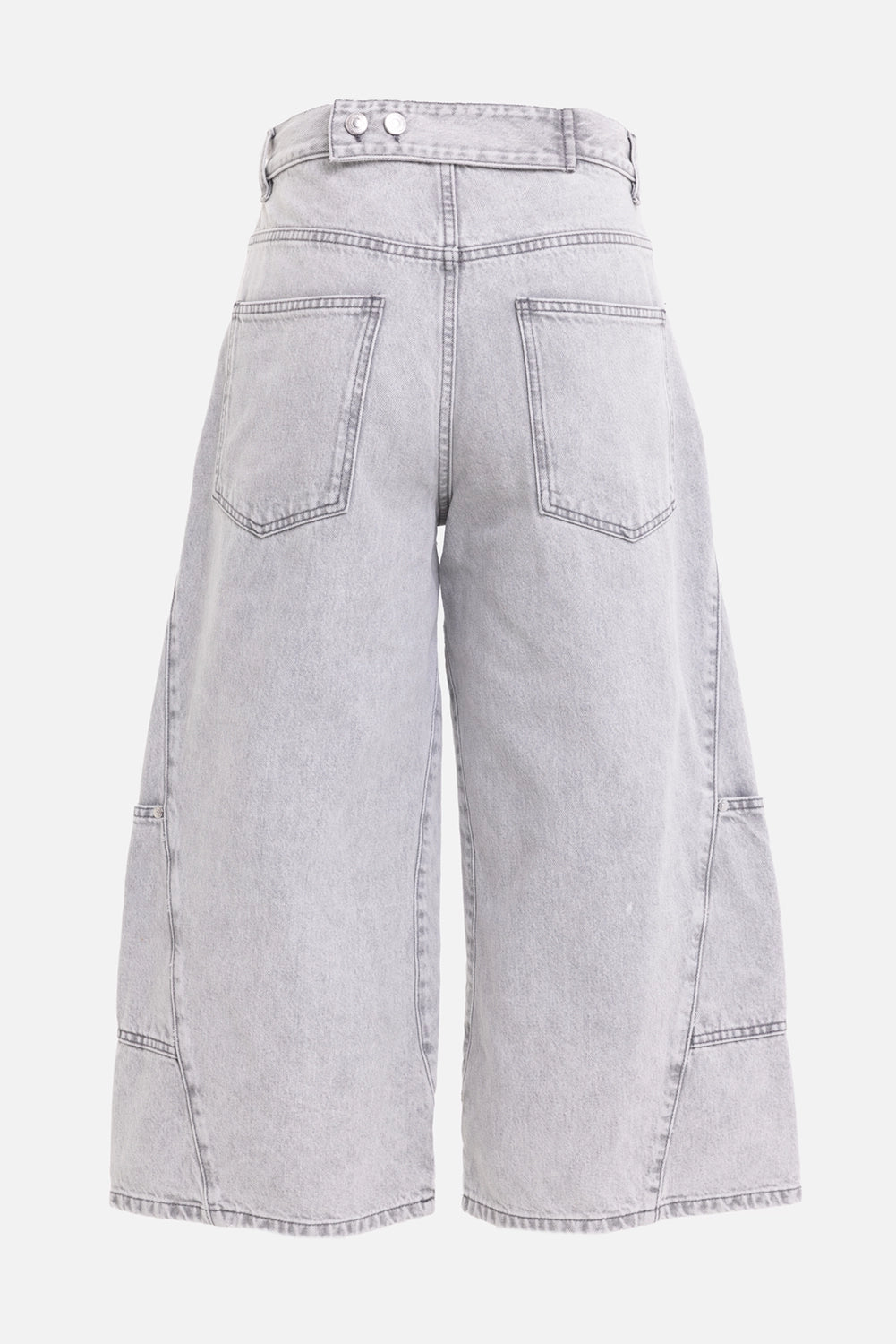 MSGM women's denim Bermuda shorts in Light Grey, back view, patch pockets and stone-washed denim