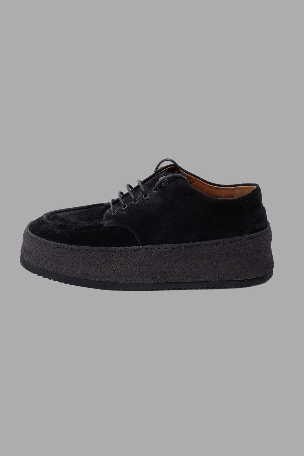 Marsèll derby shoes in black, side view, chunky stitched-band platform sole