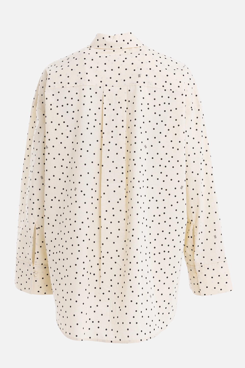 By Malene Birger women's Derris Voile shirt in polka dot print, back view with box pleat and curved hem