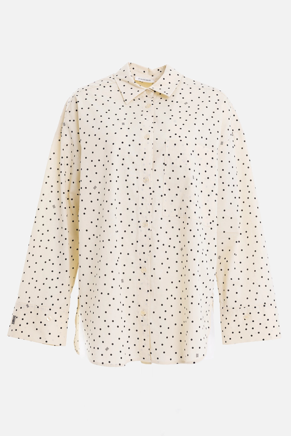 By Malene Birger women's Derris Voile shirt in polka dot print, front view with chest pocket and buttons