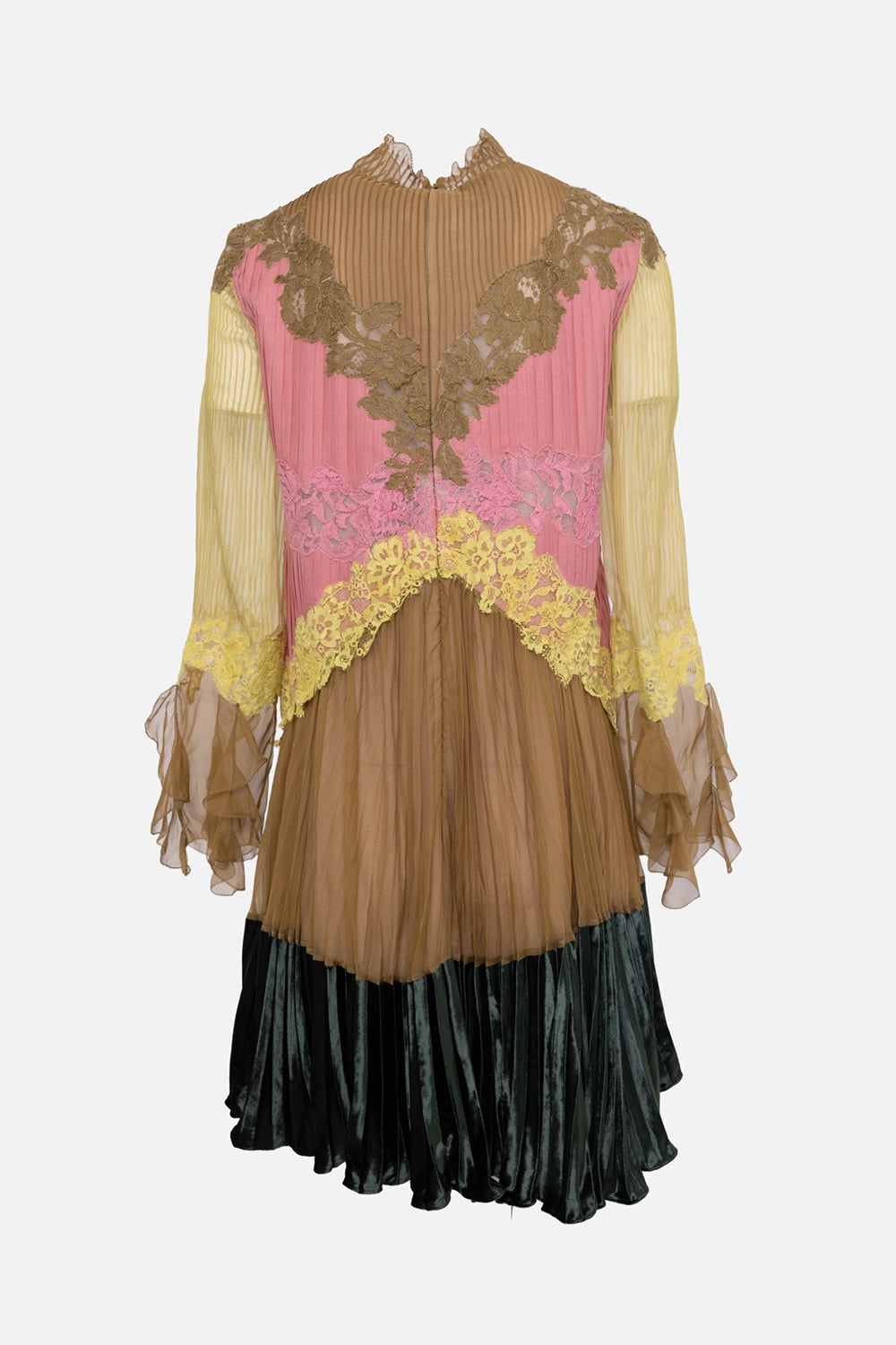 Pre-owned Valentino women's dress in multicolour, back view, keyhole tie and lace yoke