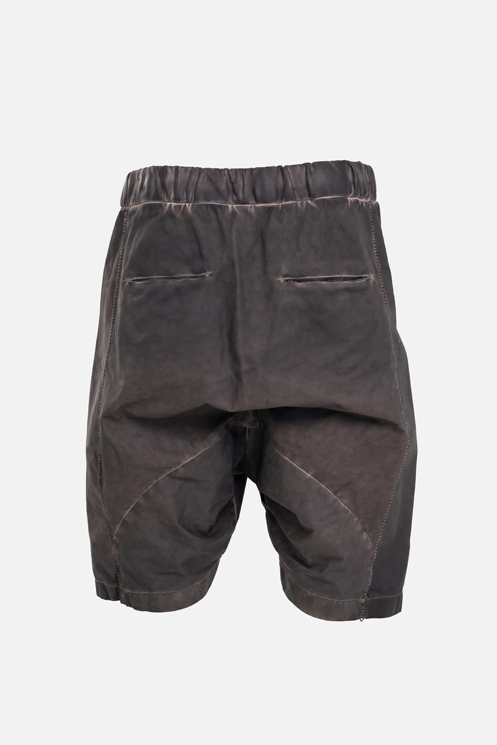 MD75 men's shorts in ash resin, back view with elastic waistband and slim welt pockets