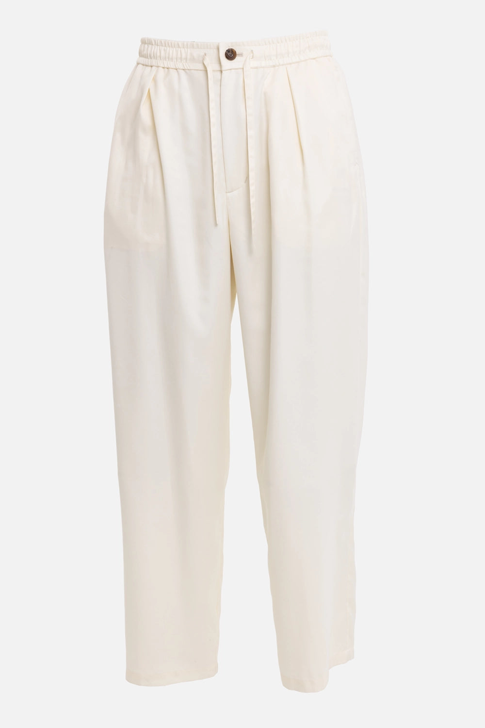 ATTACHMENT men's easy trousers in off white, front view, elasticated waistband with long drawstrings
