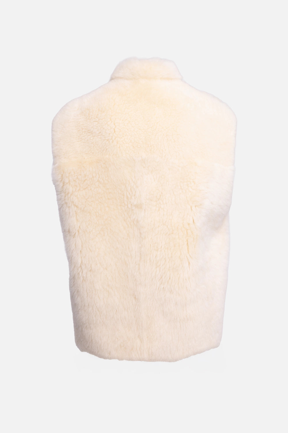 Pre-owned Jil Sander women's shearling gilet in sand beige, back view, plush shearling panels