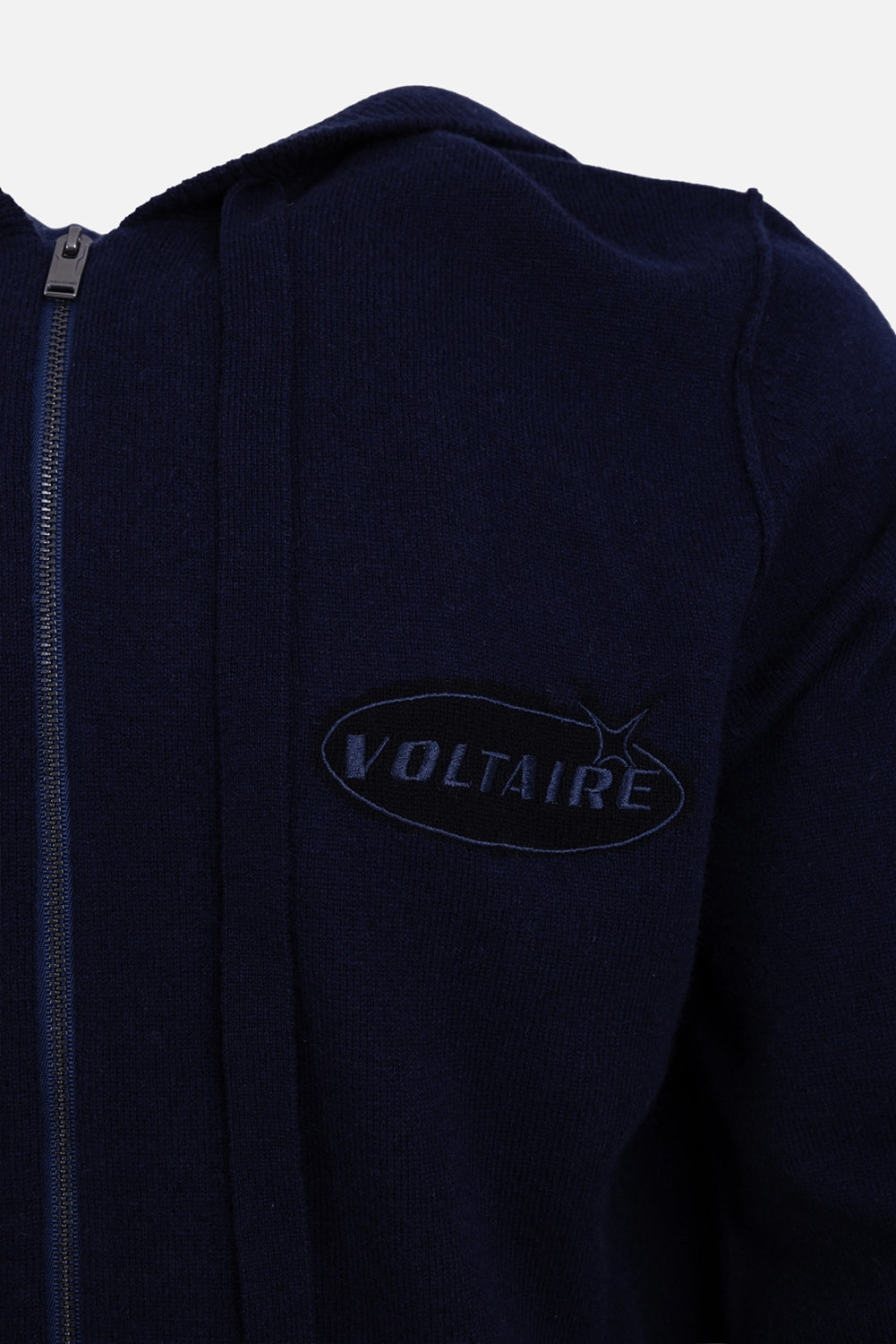 Zadig&Voltaire men hooded cardigan in encre, logo detail, tonal Voltaire chest patch by zip