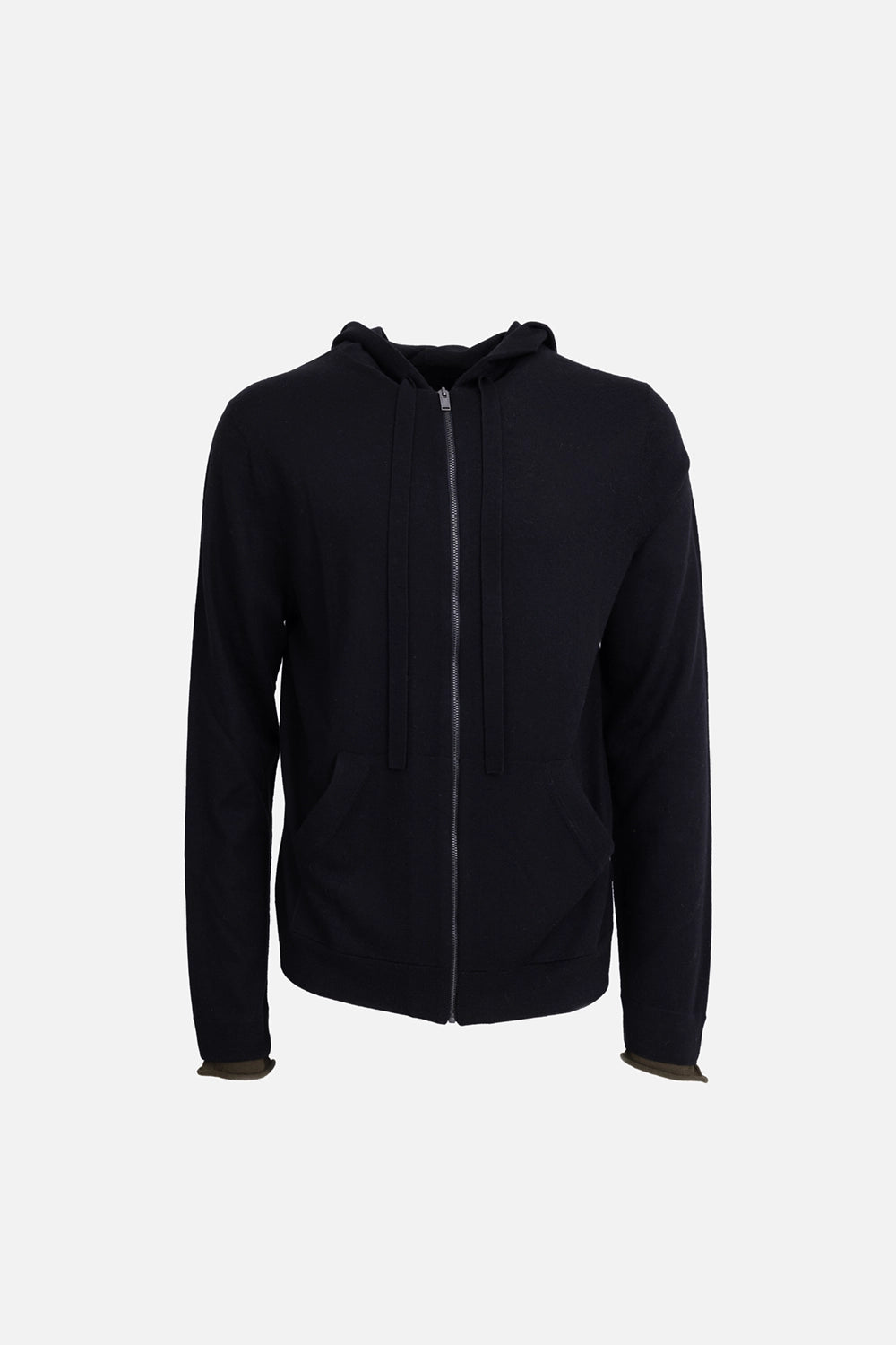 Zadig&Voltaire men’s zip hoodie in black, front view, kangaroo pockets and full-length zip closure.