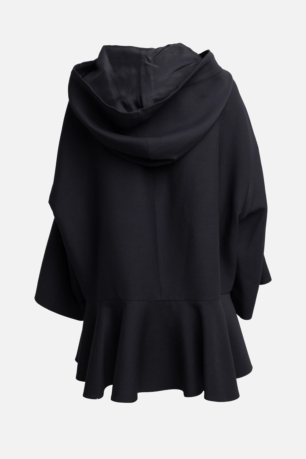 Pre-owned Valentino women’s hoodie dress in black, back view, oversized hood and clean back panel with flared hem