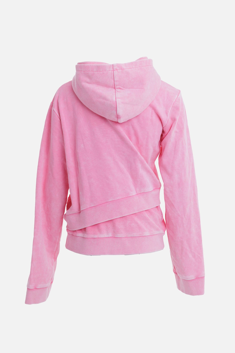 Natasha Zinko women's pink hoodie, back view with overlapping hems and softly washed finish