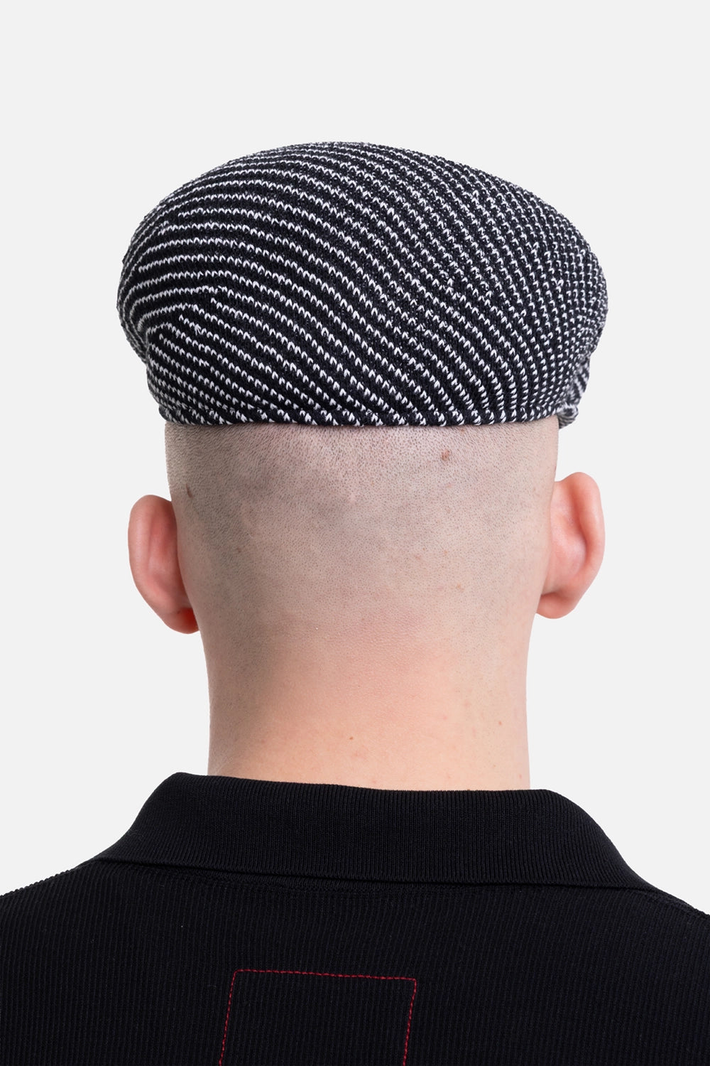 Vivienne Westwood unisex hunting beret in black, back view, textured knit pattern and close fit