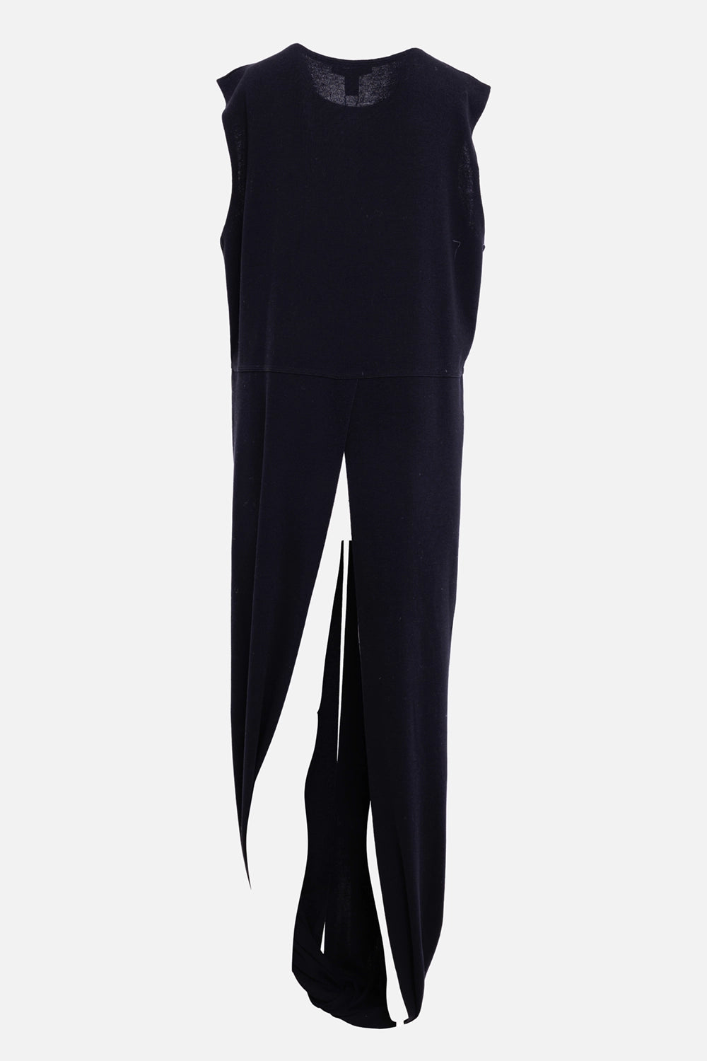 Louis Vuitton women's hybrid draped knit top in black, front view, gold plaque and open panels