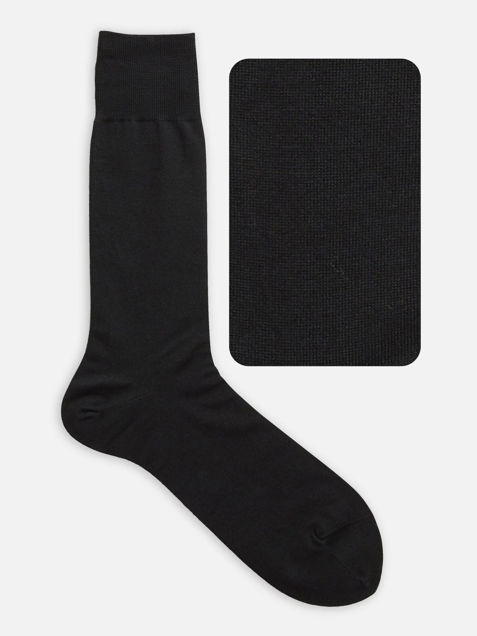 Tabio Supima Cotton Plain Mid-Calf Socks in black, showcasing smooth texture and seamless toe design. Close-up of fabric.