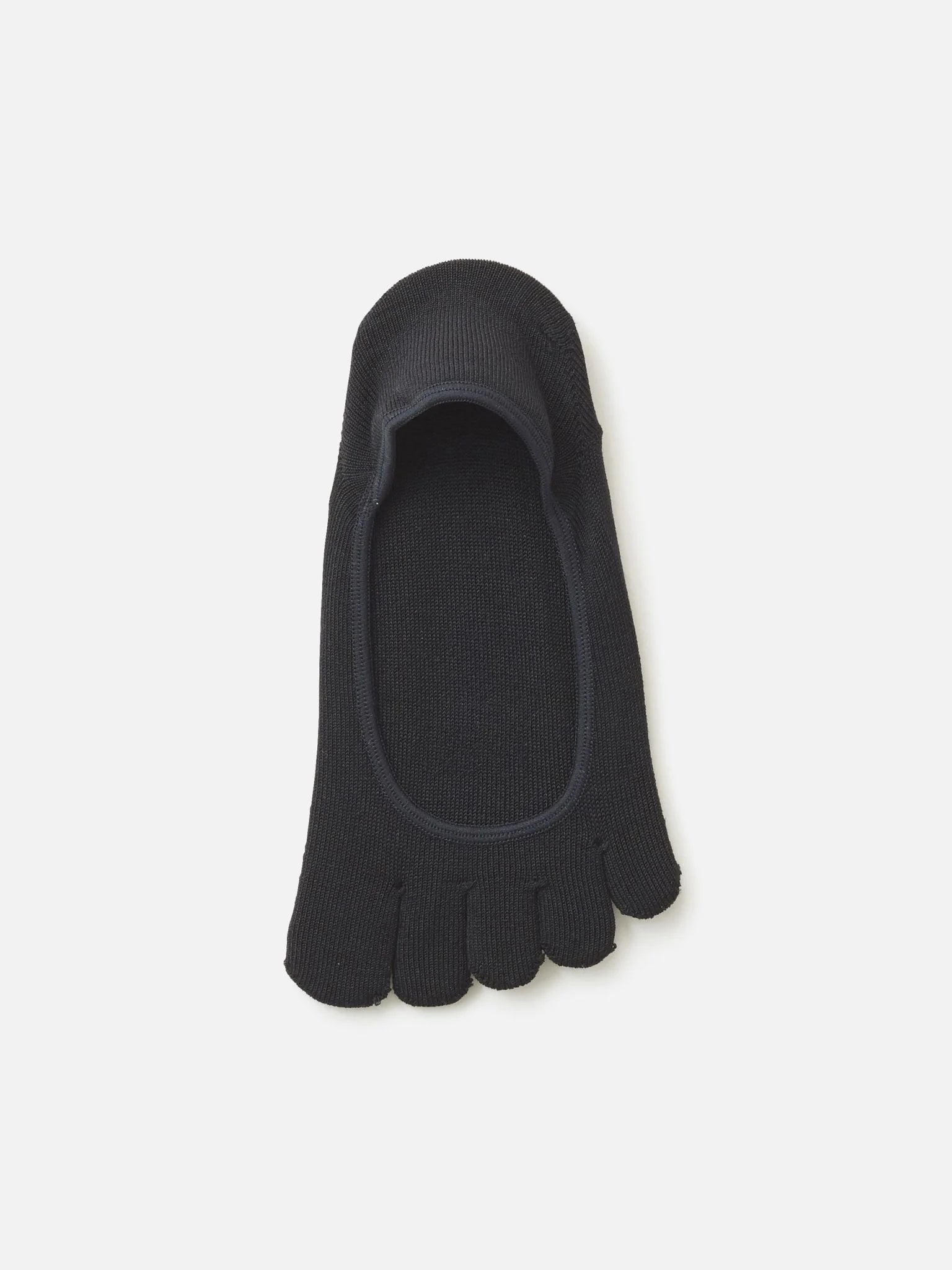 Tabio Lyocell Plain Toe Sockette, black, front view showing invisible low-cut design and 5-toe structure for comfort.