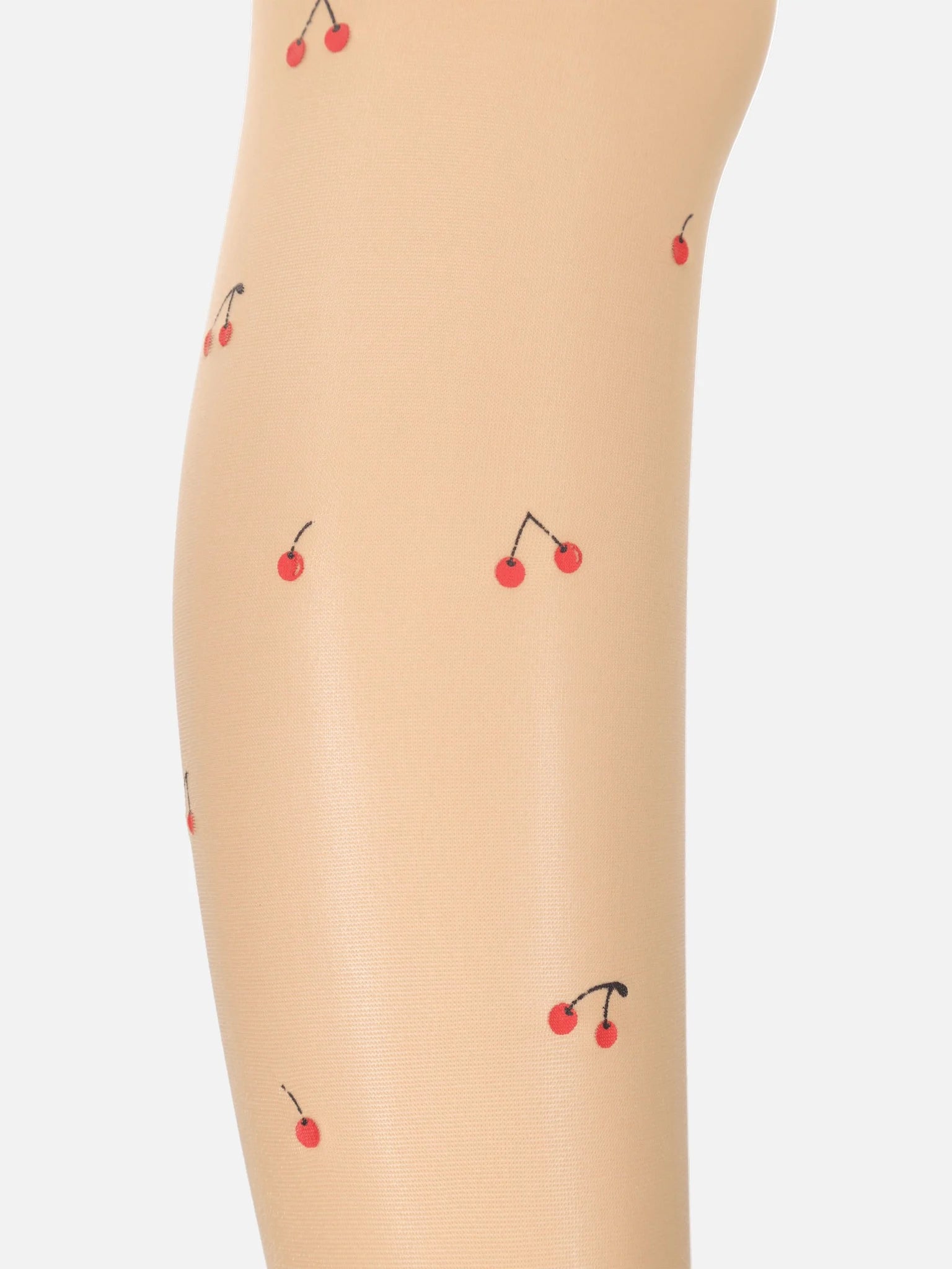 Tabio Tattoo-like Cherry Sheer Tights showcasing red cherry print on a skin-tone 20 Denier fabric for a playful look.