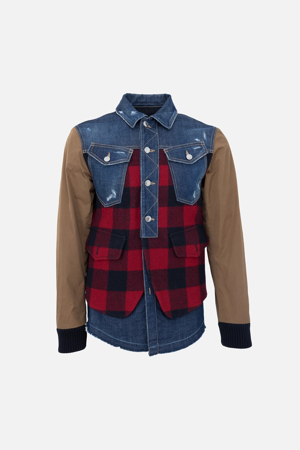 Pre-owned Dsquared2 jacket in multicolor, front view, denim yoke and buffalo-check body