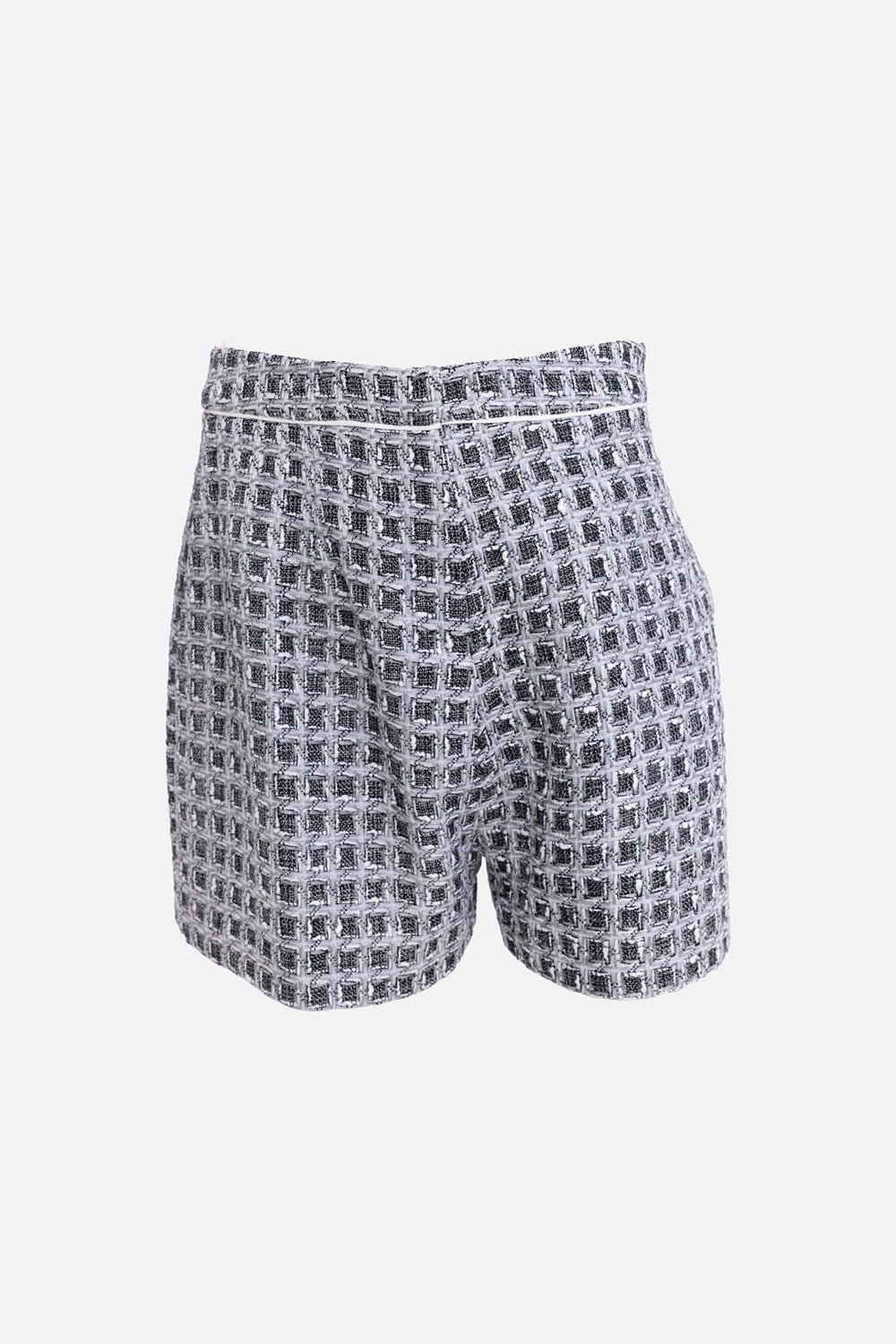 Pre-owned Ralph & Russo women’s jacket and shorts set in black/white, shorts view, high-waisted cut with contrast waistband trim