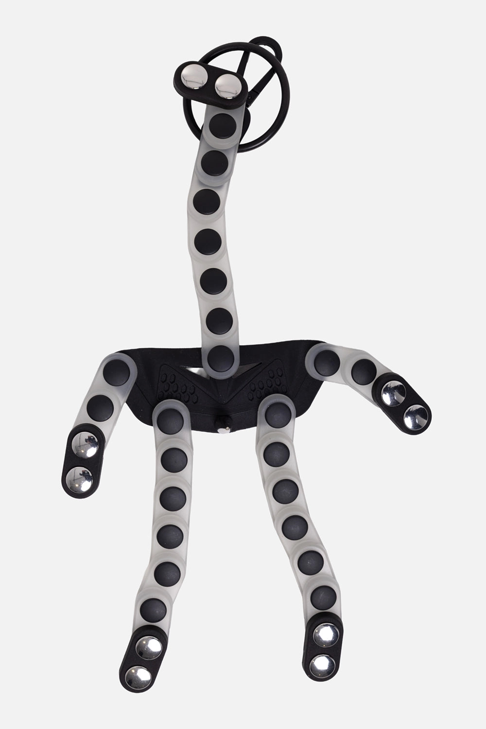 INNERRAUM unisex key charm in transparent and black, back view, translucent limbs and silver tip caps