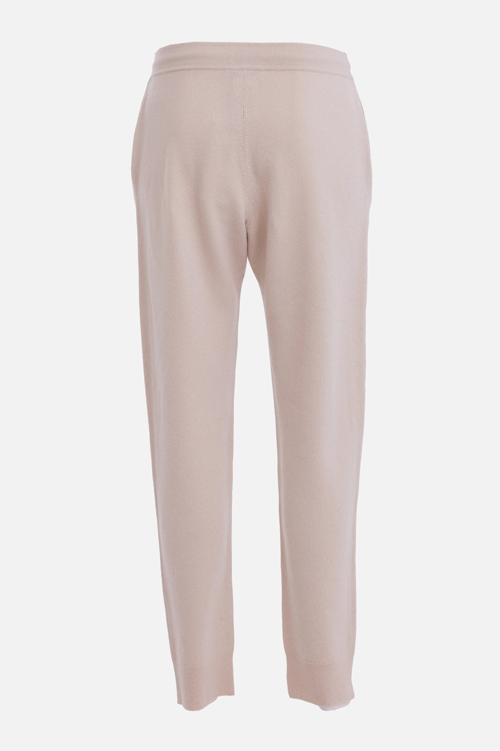Women’s knit trousers in stucco, back view with clean seat and ribbed ankle cuffs