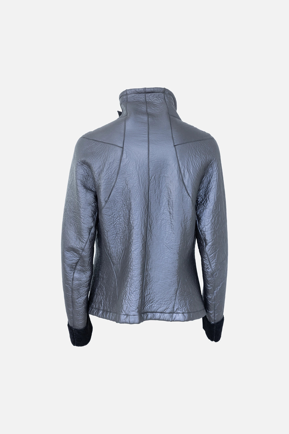 Pre-owned Isaac Sellam leather jacket in black, back view, panel seams and high stand collar