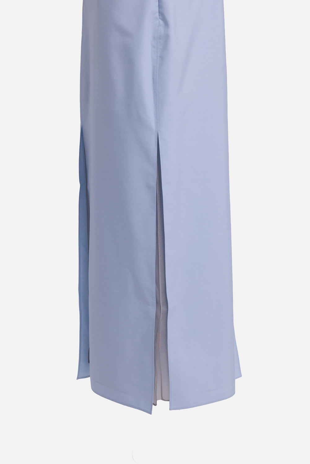 Ferragamo women's skirt in light blue, hem detail, layered slit with sheer inner panel
