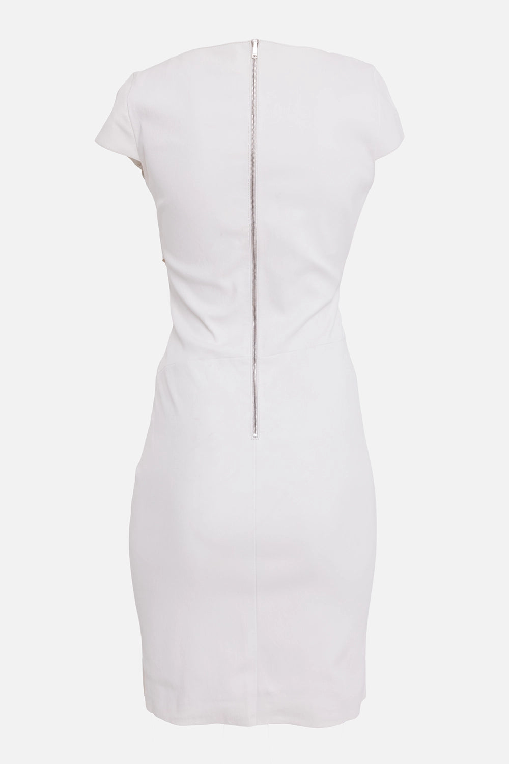 Jitrois women's leather dress in white, back view with exposed silver zipper and cap sleeves