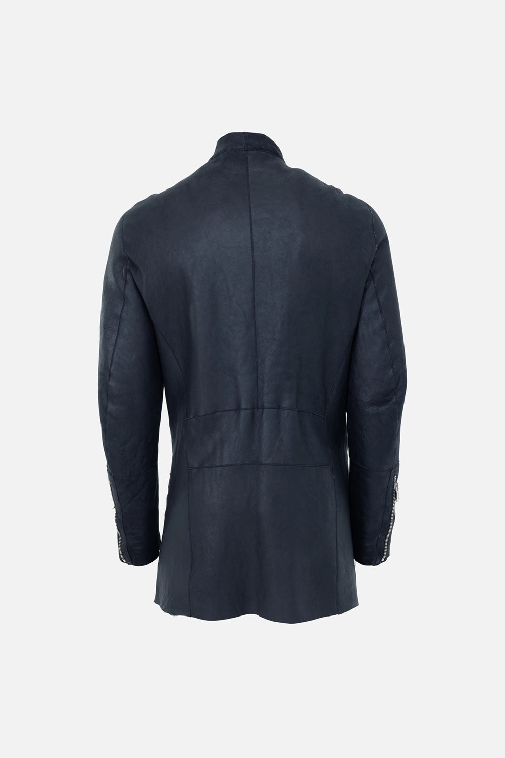 Pre-owned Ann Demeulemeester men's leather jacket in black, back view, clean center seam construction