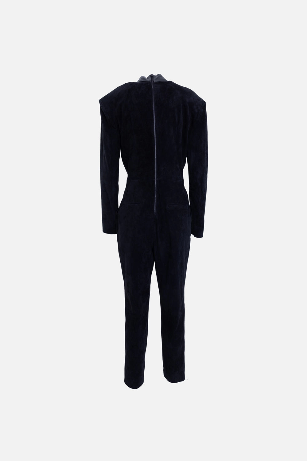 Pre-owned Jitrois leather jumpsuit in black, back view, full-length zip closure