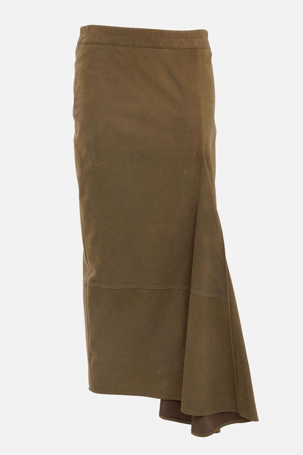 Gentryportofino camel leather maxi skirt, hem detail with long slit and overlapping asymmetric panel