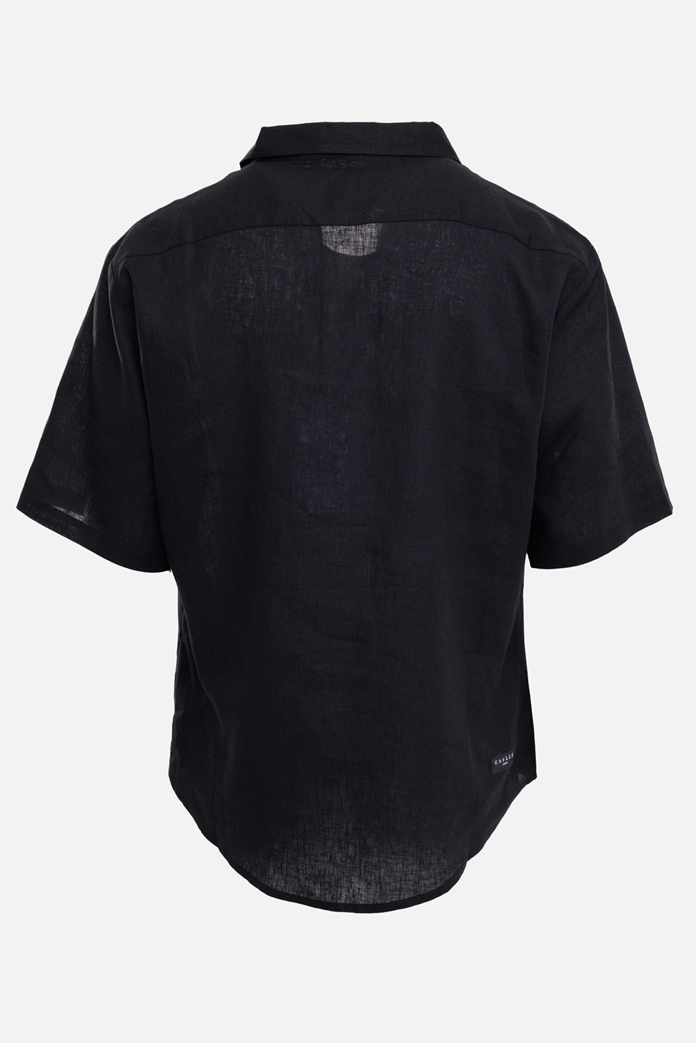 Gaëlle Paris men's linen shirt in black, back view, yoke seam, curved hem and small logo label