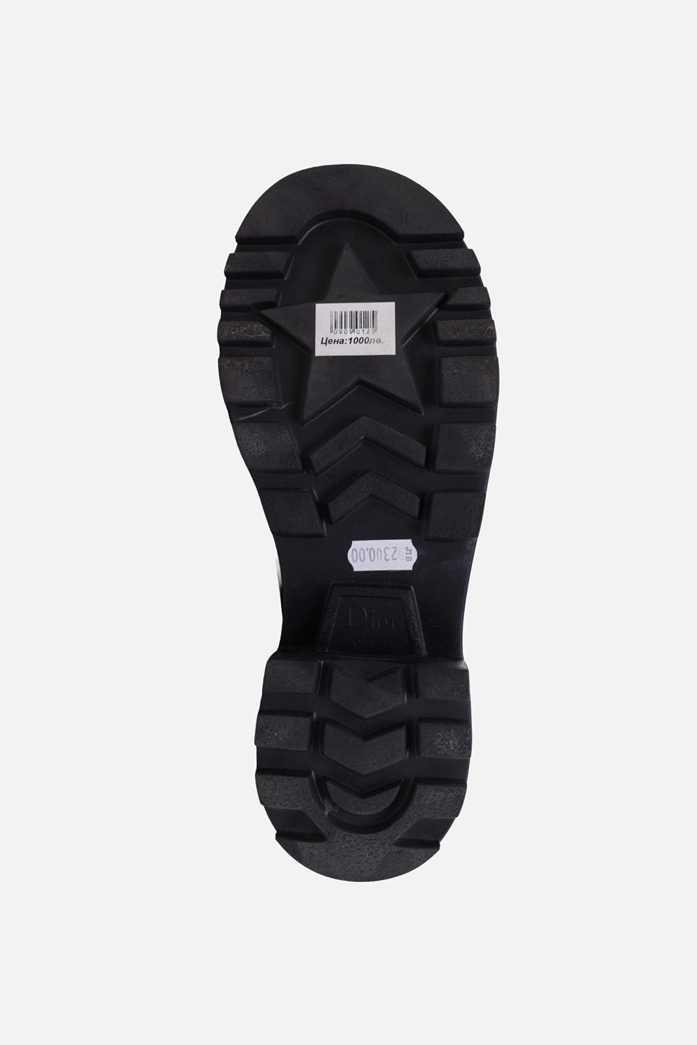 Pre-owned Christian Dior women's loafers in black, outsole view, star tread motif and chunky lugs