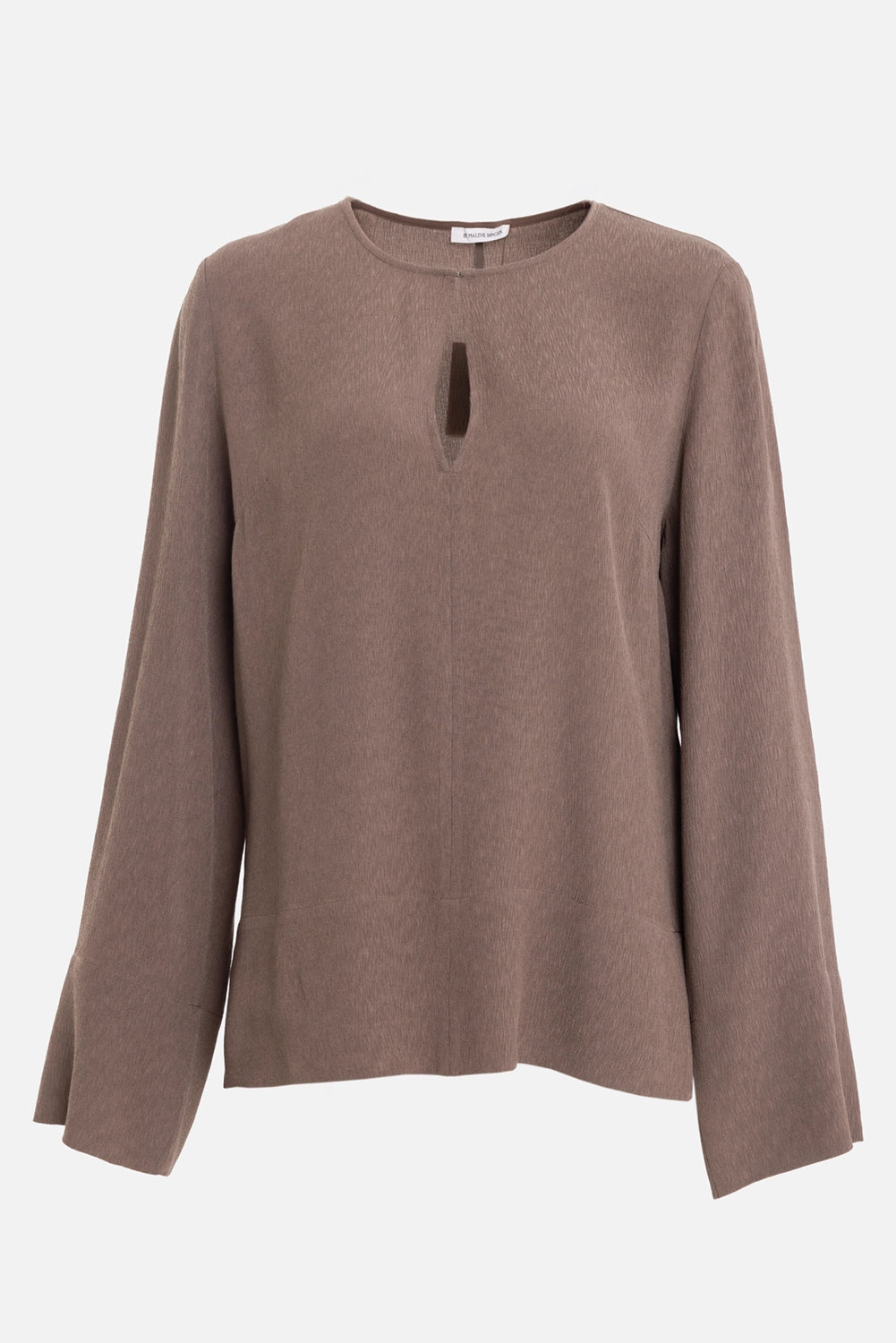 By Malene Birger women's Malukka blouse in Chocolate Chip, front view with keyhole neckline and wide sleeves