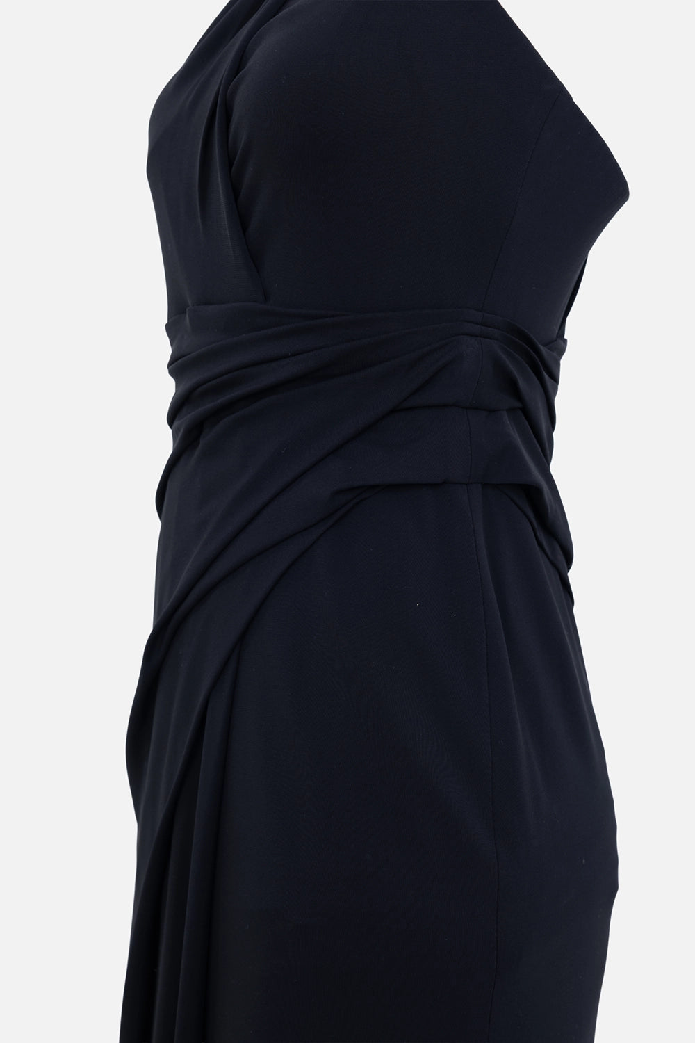 Pre-owned Alexander Wang women's maxi dress in black, waist detail view, wrapped draped panels across the midsection