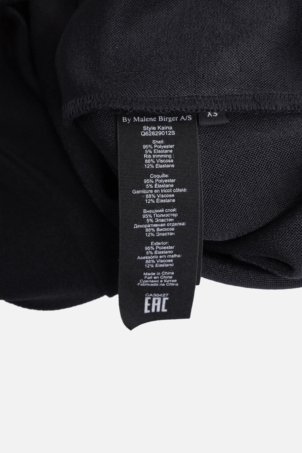 Pre-owned By Malene Birger women's maxi dress in dark blue, care tag view, label and size detail