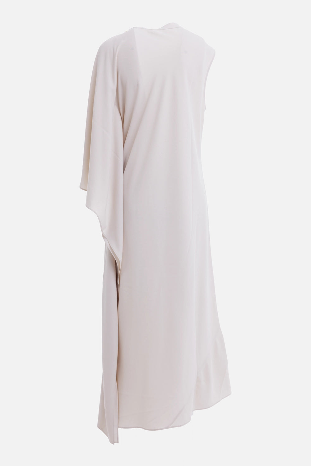 JOSEPH women's maxi dress in Sandstone, back view with flowing cape detail and clean minimalist silhouette