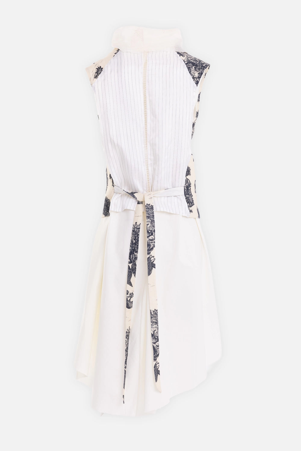 Marc Point women's midi dress in ivory black, back view with striped panel and self-tie belt