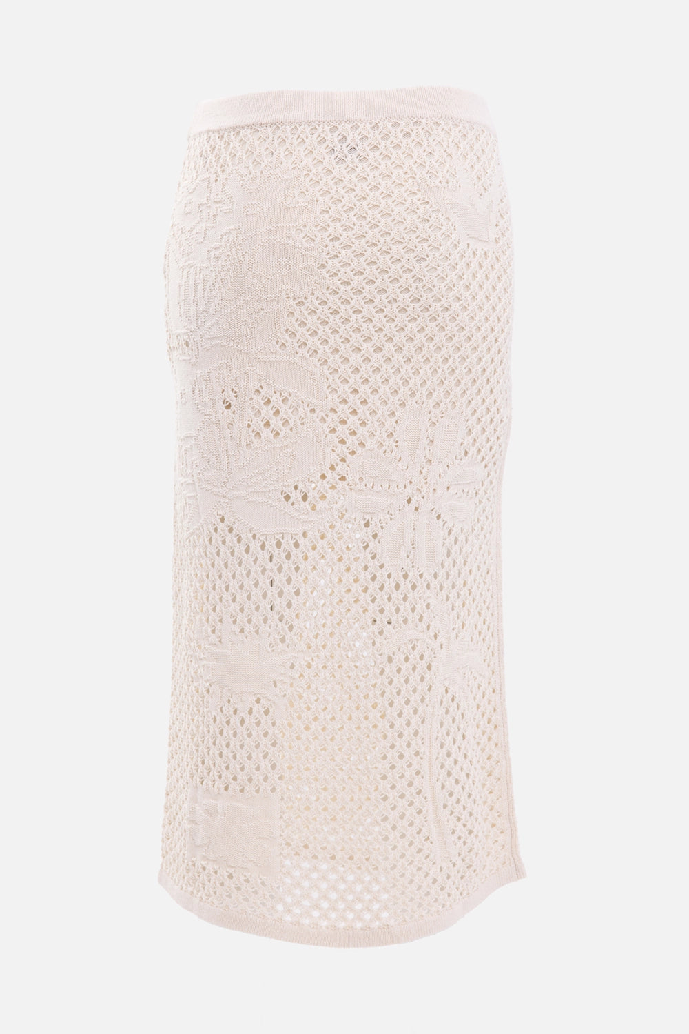 Zadig&Voltaire women's midi skirt in ecru, back view, tonal crochet pattern and straight hem