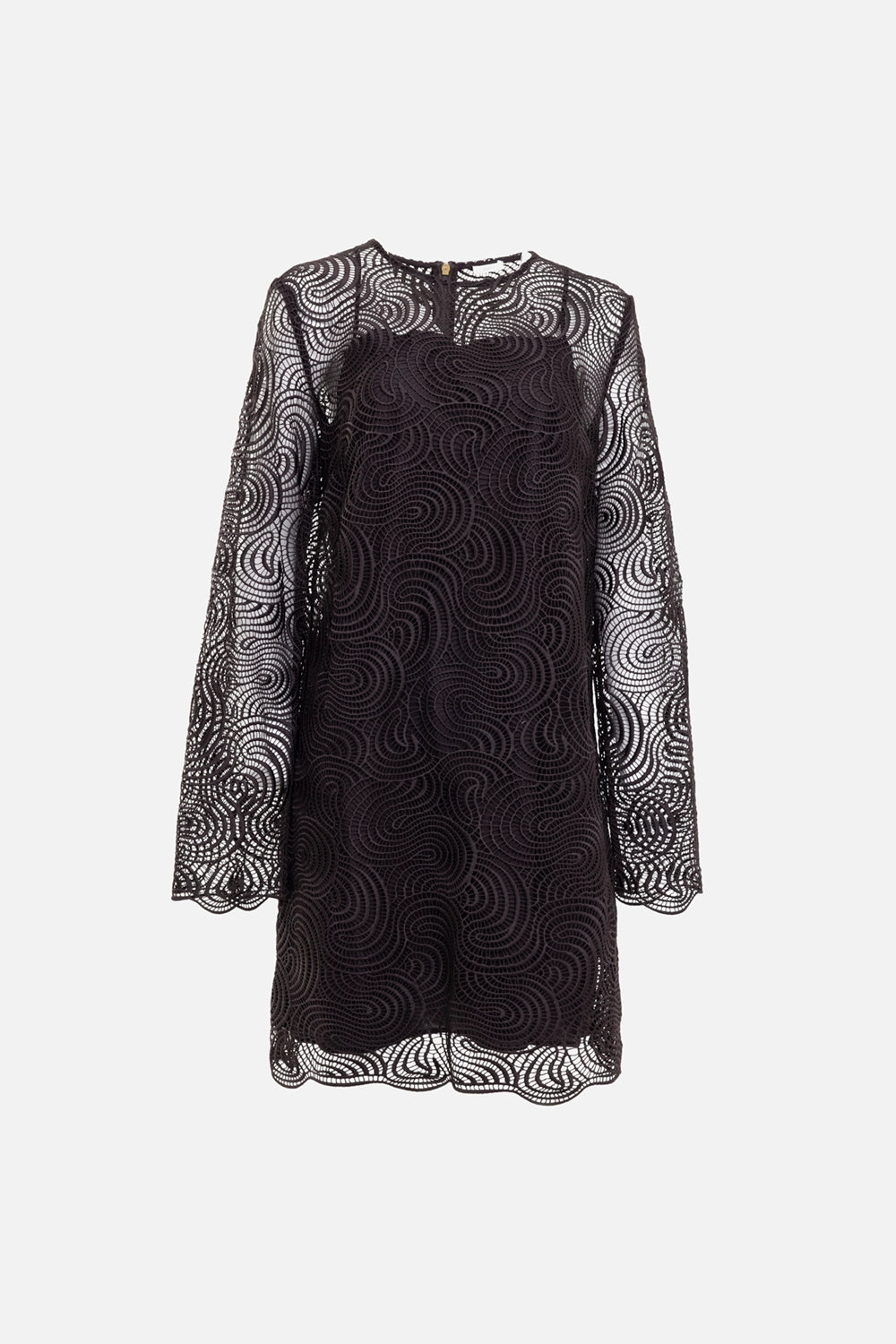 JOSEPH womens mini dress in cocoa, front view, swirl corded lace overlay with tonal slip