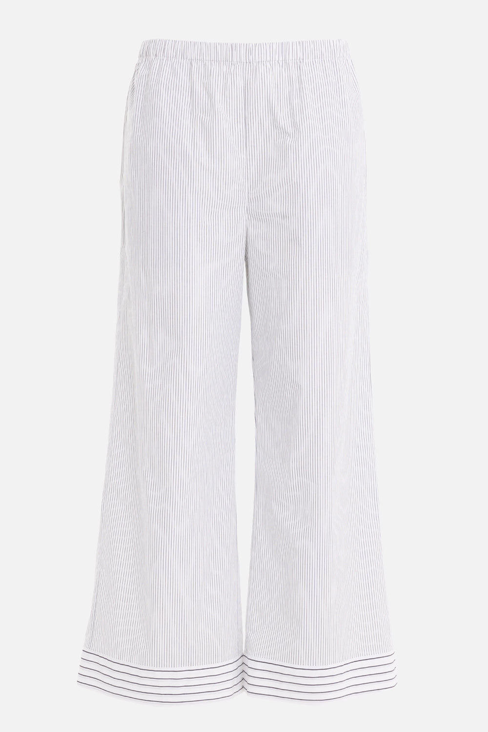 By Malene Birger women's Mirabello trousers in white stripe, front view with elastic waist and banded hems